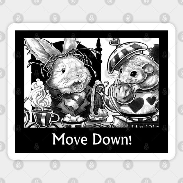 Wonderland - Tea Party - Move Down - White Outlined Version Magnet by Nat Ewert Art